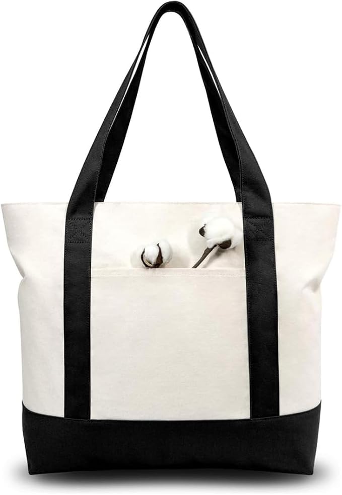 Bolso tote de lona para mujer con diseño de bloques de color, bolso grande de hombro con bolsillo frontal, casual y bonito para uso diario (negro) miniatura 4