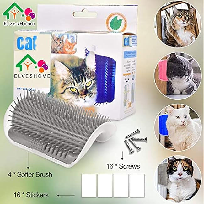 Cat Grooming Brush 4 Set, Self Groomer, Slicker Brush Tool for Shedding, Pet Grooming Supplies for Short Long Hair Cats-dhXwQ812