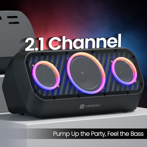 Portronics Microblast 60W HD Sound Portable Party Speaker With Bass Boost Technology, Upto 5 Hours Playtime, 2.1 Channel, RGB LED Lights, Bluetooth 5.3V, AUX In,USB Drive,SD Card, Type C Fast Charging 6 51kjmsSoCwL