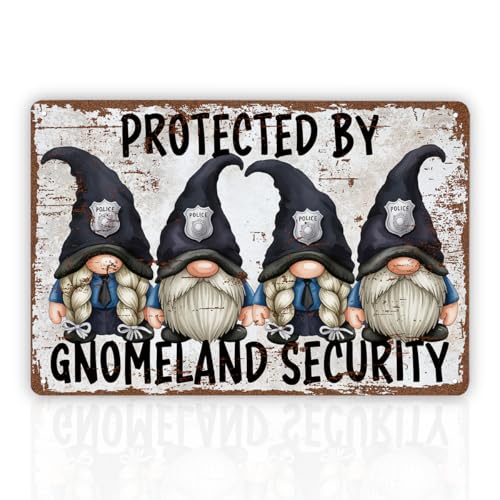 Funny Vintage Metal Tin Signs Gnomeland Security Gnome Policemen Gnome Lover Gift Christmas Gifts Housewarming Gift Vintage Metal Tin Wall Art Sign Yard Decor Sign