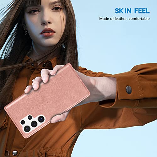 Image of ZZXX for Galaxy S23 Ultra Wallet Case Strong Magnetic 6.8 inch,Rose Gold