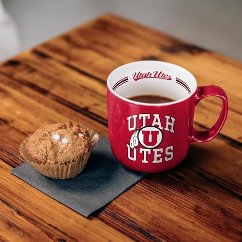 Image of Logo Brands NCAA Utah Utes 15oz Stripe Mug - Team Logo, Inside Print, Standard Handle, Microwave & Dishwasher Safe