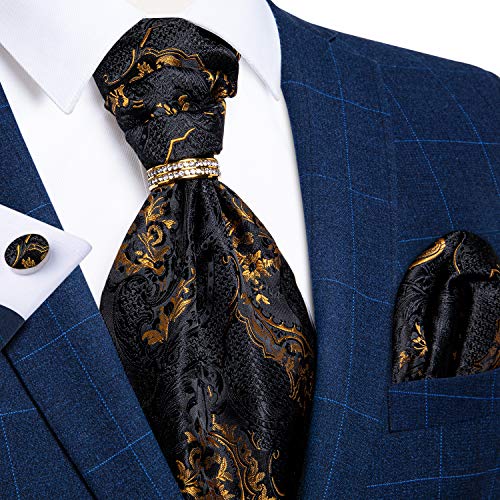 Image of DiBanGu Silk Woven Ascot Cravat with Pocket Square Set for Men | Paisley Ascot,Wrinkle-Resistant,Silky Smooth,Easy to Match,Cufflinks,Tie Ring,Wedding,Ceremonies,Party Occasions,Banquet