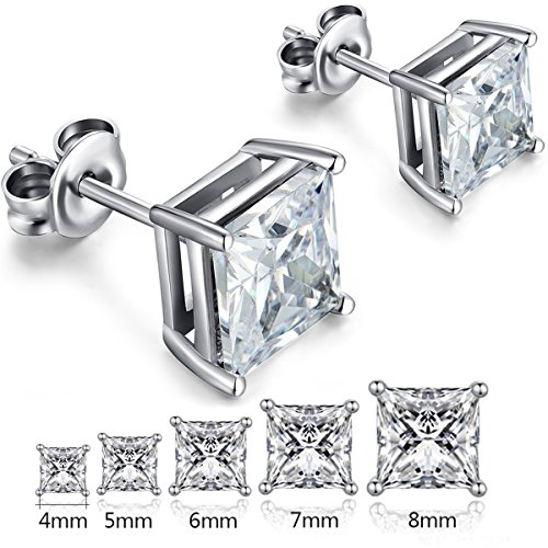 Han Han Square Stud Earrings Princess Cut Earrings Men Diamond Earrings Faux Diamond Stud Earrings Cz Earrings Cubic Zirconia Stud Earrings For Women Fake Diamond Studs Square Diamond Earrings 6Mm #TOP3