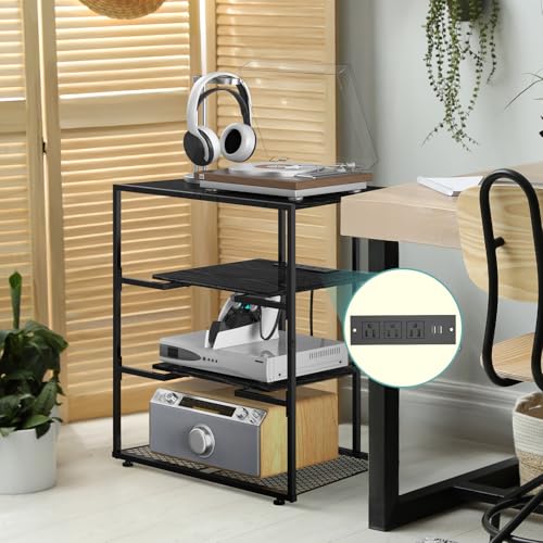 YBING 4-Tier AV Media Stand, Stereo Stand Cabinet, Media Shelf, Video Game Console with Charging Station, Record Player Stand, Corner TV Shelf, Black Entertainment Center for TV - Image 5