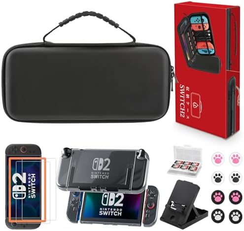 （06:30時点） Switch 2 ケース 【16in1】セット ニンテンドー スイッチ 2 収納バッグ 【保護フィルム2枚+保護カバー+ゲームカード収納ケース+スタンド+スティックカバー8枚】ドック対応 全面保護 大容量 耐衝撃 防塵 防水 防振 10ゲームカードスロット Nintendo Switch2 対応 旅行 プレゼント ブラック 令和7年新登場