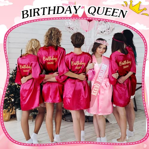 8 Pcs Sleepover Spa Party Favors for Women - Birthday Queen & Squad Robes with Crown & Sash4