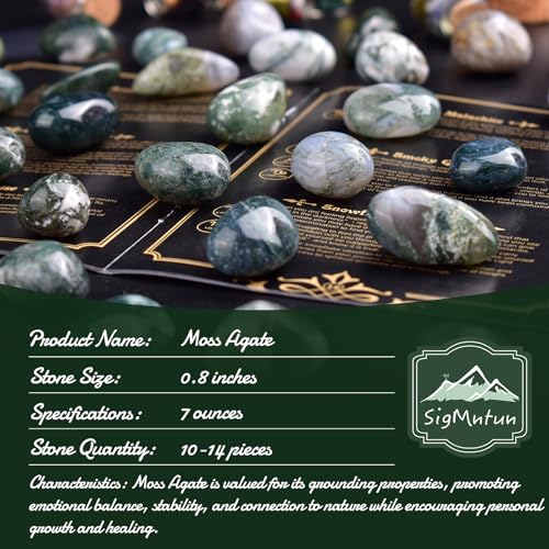 Image of Polished Stone Set Moss Agate Crystals, 0.8 inch Handpicked Tumbled Gemstones Rocks, Pebbles for Reiki, Chakra, Healing, Home Decor