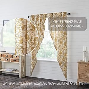 Vhc brands dorset farmhouse prairie curtain panels floral gold 84x36x18 set of 2  urban country home decor