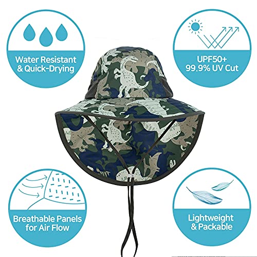 Image of Kids Sun Hat UPF 50+ Boy Girl Protection Hat Wide Brim Beach Hats with Mesh and Adjustable Chin Strap