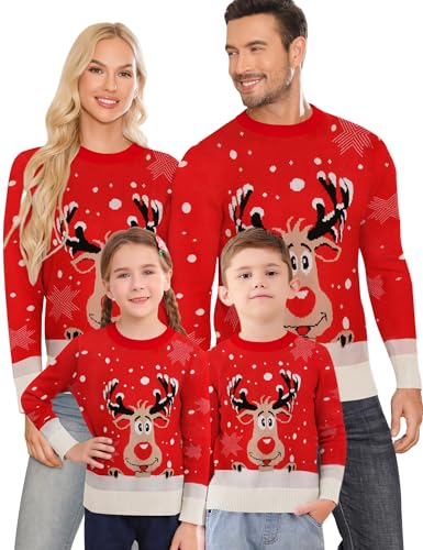 LecGee Matching Family Christmas Sweaters Reindeer Snowflake Ugly Knit Pullover Long Sleeve Crewneck Xmas Holiday Jumper