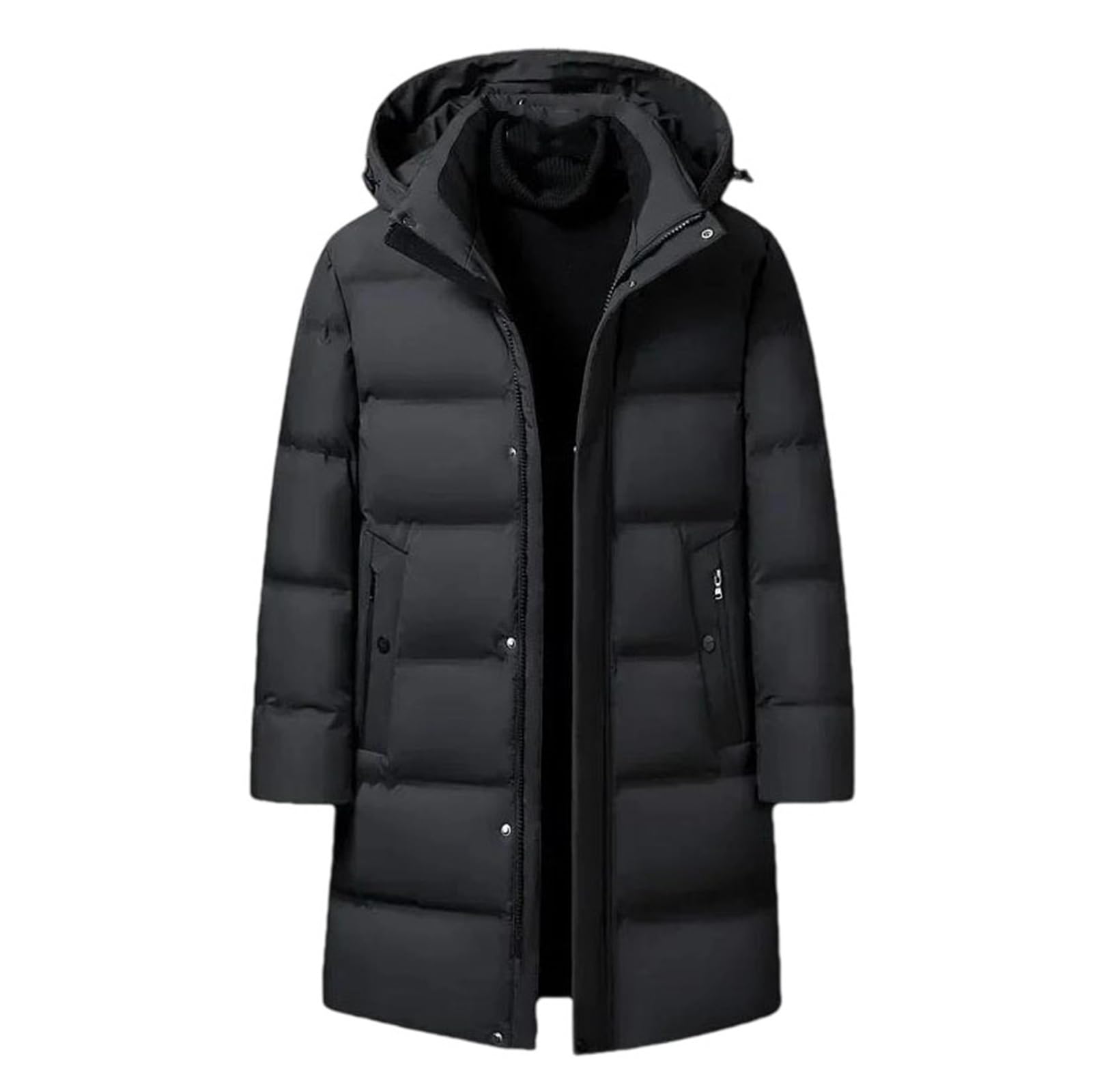 Mens Goose Down Jacket Winter Coat Hooded Thick Warm Long Parka Goose Down Padded Cold Weather Outerwear