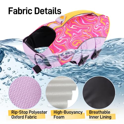 Image of BRKURLEG Dog Life Jacket, High Buoyancy Dog Life Vest for Swimming Boating, Adjustable Reflective Pet Flotation Vest with Rescue Handle, Small Medium Large Dogs Lifesaver for Pool Beach, Purple XS