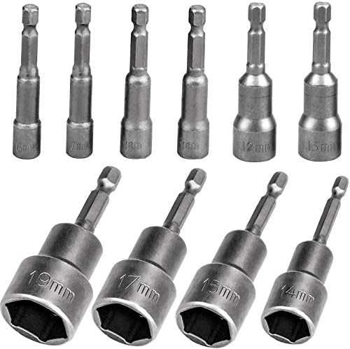 10 Pcs Set Magnetic Hexagon Socket, 6-19mm Hex Shank Magnetic Nut Setter Driver