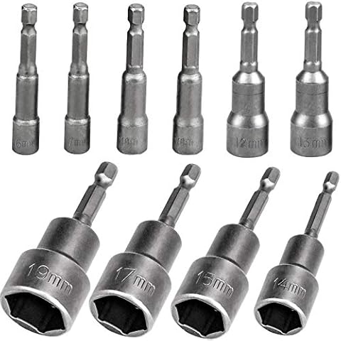 10 Pcs Set Magnetic Hexagon Socket, 6-19mm Hex Shank Magnetic Nut Setter Driver Cover