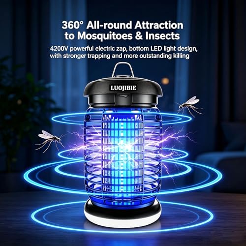 Image of LUOJIBIE Bug Zapper Outdoor, Electric Mosquito Killer Fly Trap with UV /LED Light, 4200V High Voltage Waterproof Flying Insect Zapper for Backyard Patio, Indoor Mosquito Zapper for Home Garage