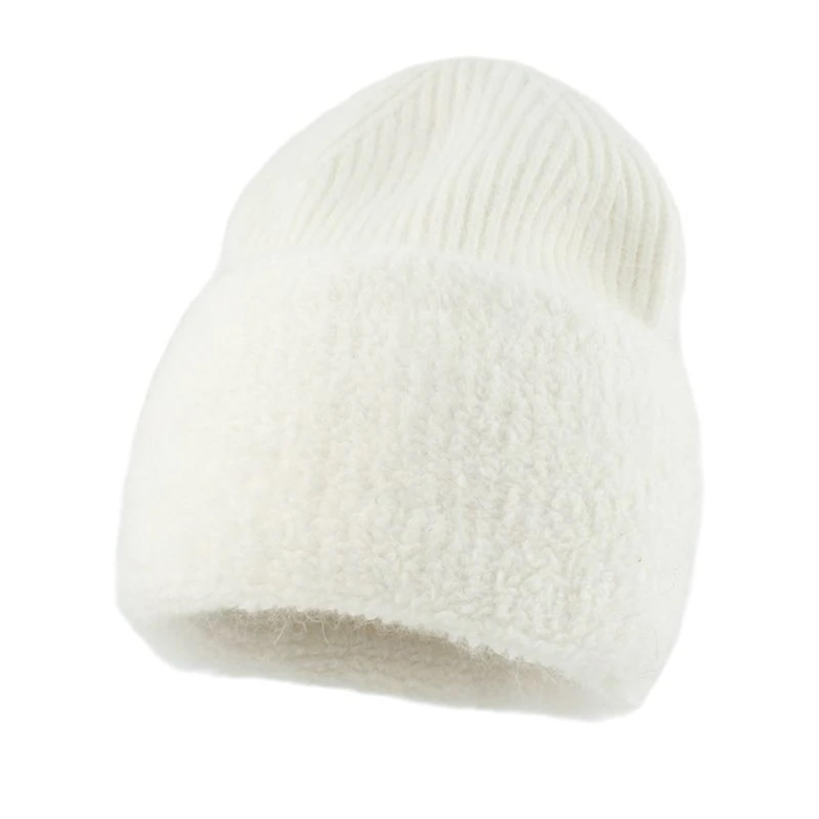 Flauschige Beanie Weiche Warme Wintermütze Wintermützen for Frauen Mode Wolle Beanie Hüte Frauen Solide Erwachsene Abdeckung Kopf Kappe(White)