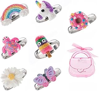 minihope Adjustable Rings Set for Little Girls - Colorful Cute Unicorn Butterfly Rings