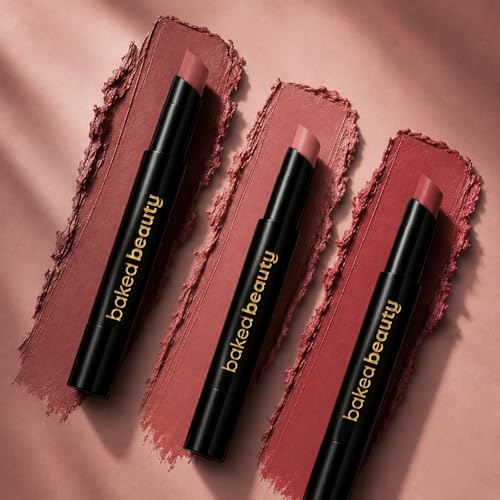 Image of BAKED BEAUTY Super Matte Lip Cream Crayon Pack of 3 Lipstick for Women | Long-Lasting 8 Hours Stay Non Transfer Retractable | Smudge Proof & Waterproof Lipstick Enriched with Jojoba Oil & Vitamin E 7.5g Mocha Talk