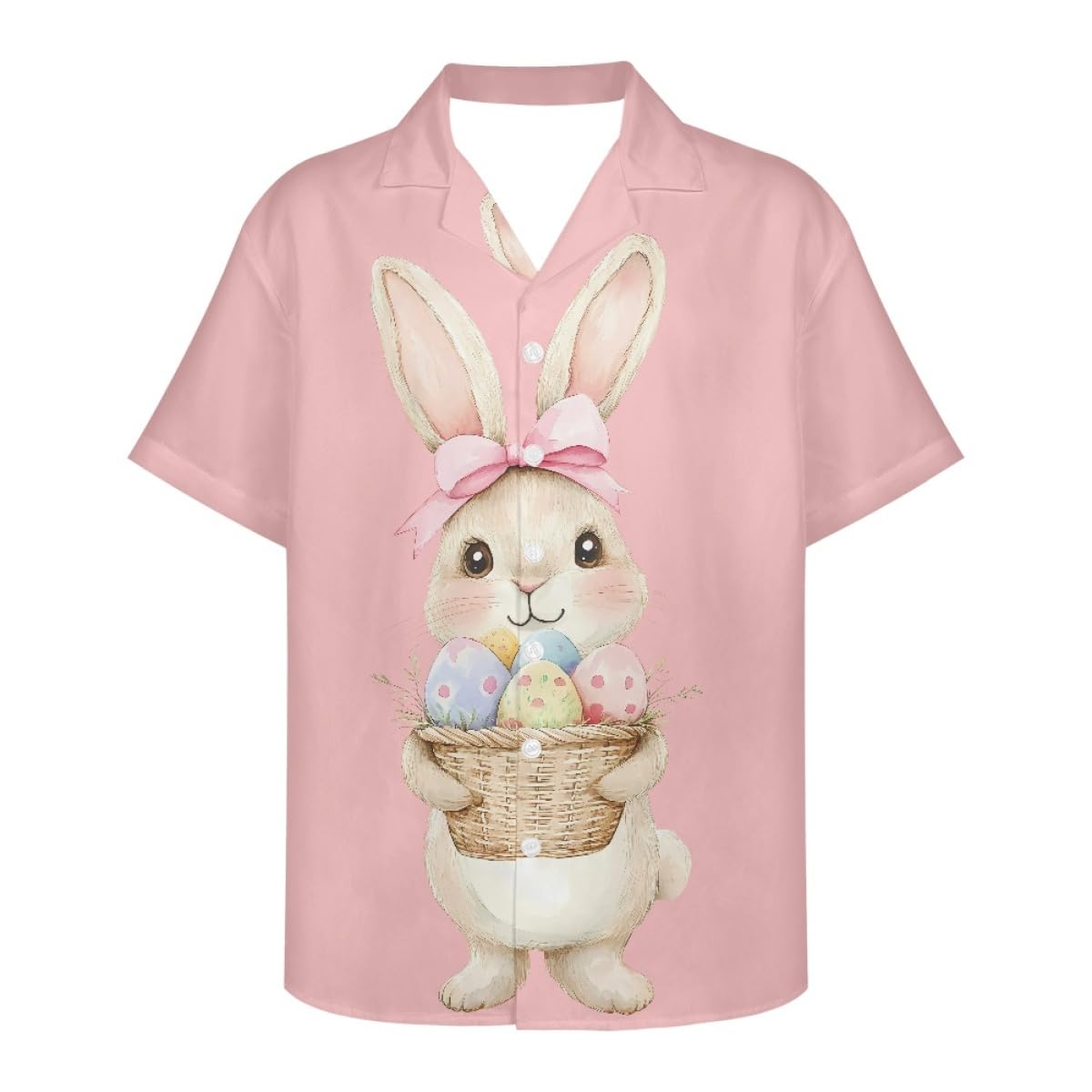 GLUDEAR Men Hawaiian Shirt Short Sleeve Easter Bunny Eggs Rabbit Beach Casual Button Down Aloha Shirt
