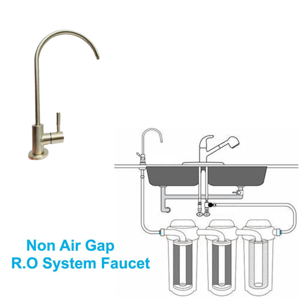 Grifo de agua potable, grifo de bebidas de cocina en acero inoxidable 304, grifo de filtro de agua pura sin espacio de aire para fregadero, apto para sistema de purificación de agua de ósmosis inversa
