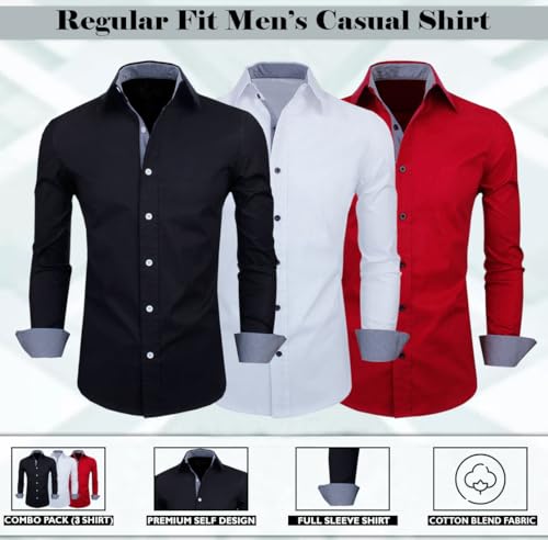 Image of Zombom Men's Combo Regular Fit Cotton Blend Full Sleeve Casual Shirts Pack of 3