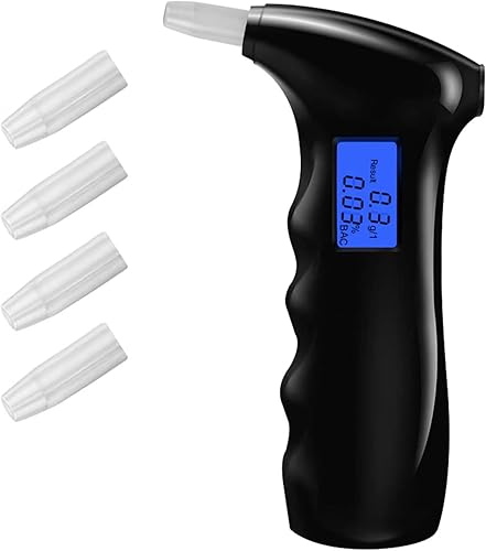 Probador de alcohol portátil alcoholímetro profesional pantalla LCD azul oscuro alarma de sonido de apagado automático con 5 boquillas para