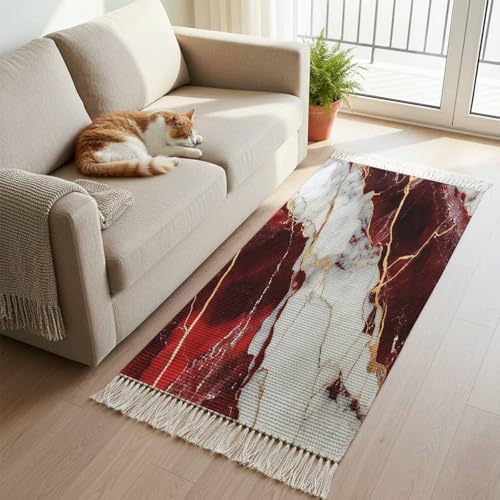 Tapete corredor rojo 2x6ft con flecos antideslizante miniatura 4