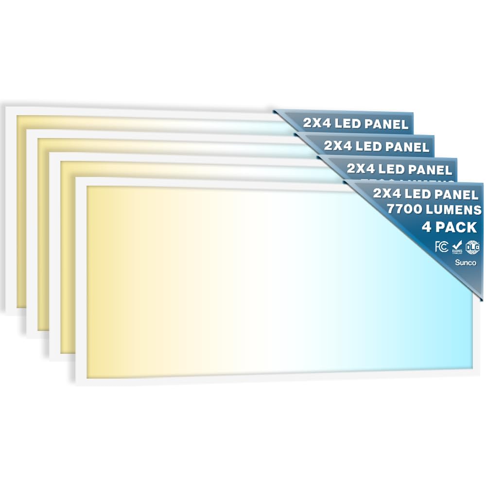 Sunco 2x4 LED Flat Panel Light Drop Ceiling Office Fixture, 7700 LM, Selectable Features, 40W/50W/60W, 4000K/5000K/6000K, Dimmable (0-10V), Dustproof
