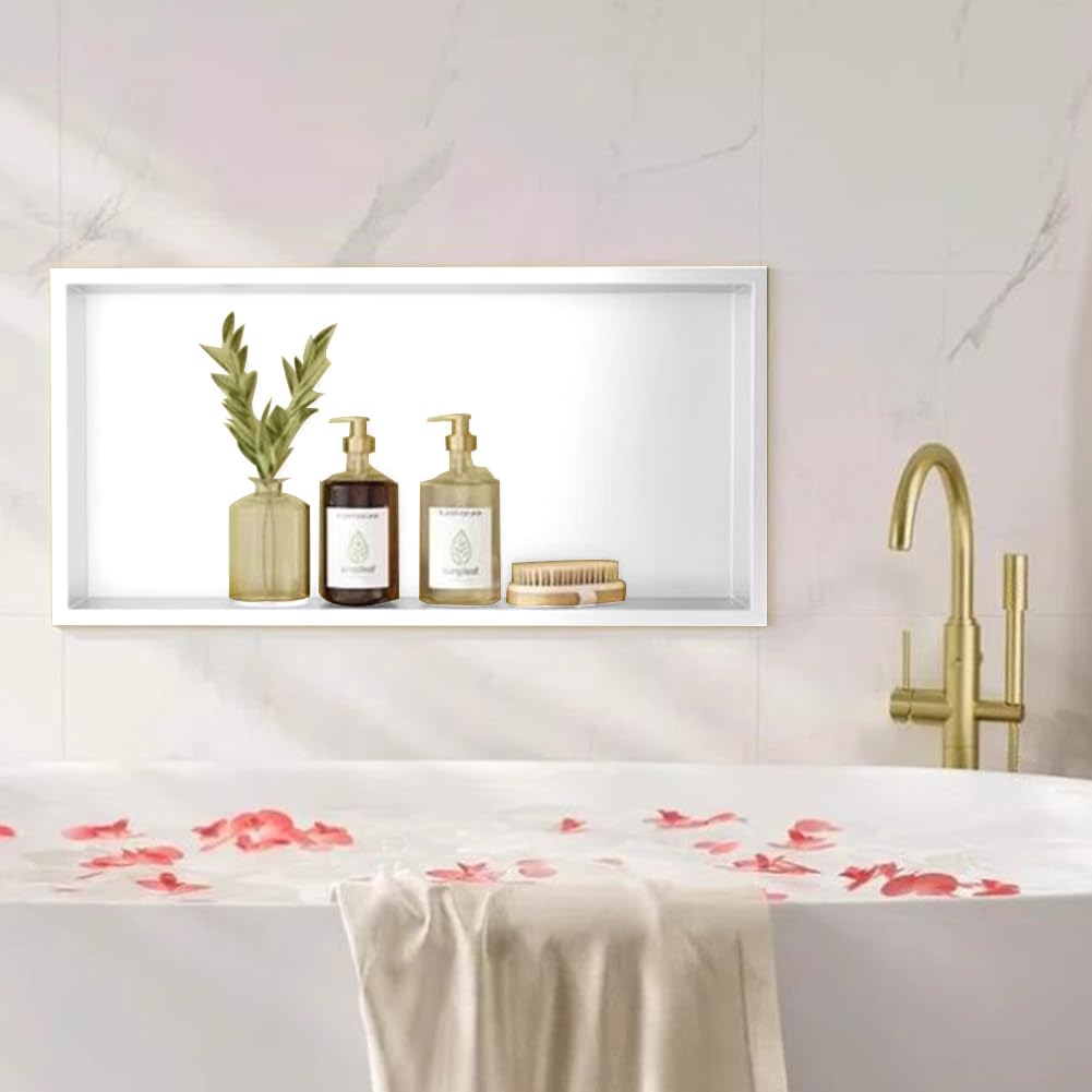 HEFJIAYCIQ Stainless Steel Shower Niche No Tiles Required Embedded Wall Caddy Shower Niche Single Shelf Storage for Bathroom
