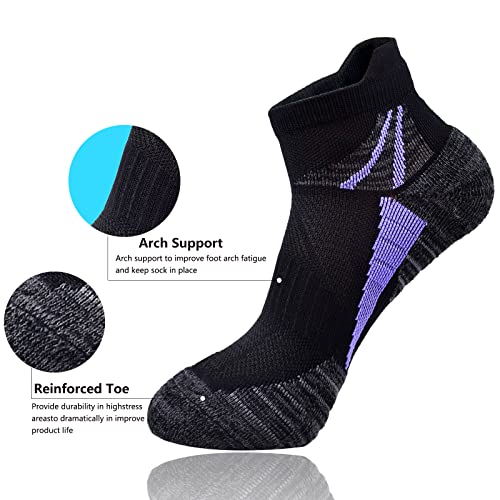 Image of Womens Ankle Socks Athletic Cushioned Sport Socks | Cotton Breathable Performance Tab Quarter Ankle Running Socks for Women 6 Pack