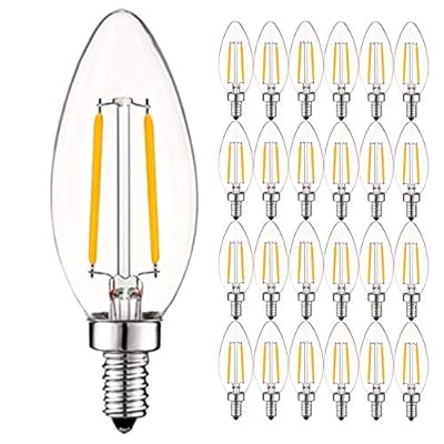 LUXRITE 4W Vintage Candelabra LED Bulbs Dimmable, 400 Lumens, 2700K Warm White, Chandelier Light Bulbs 40W Equivalent, Clear Glass, Filament Candle Bulb, UL Listed, E12 Base (24 Pack)