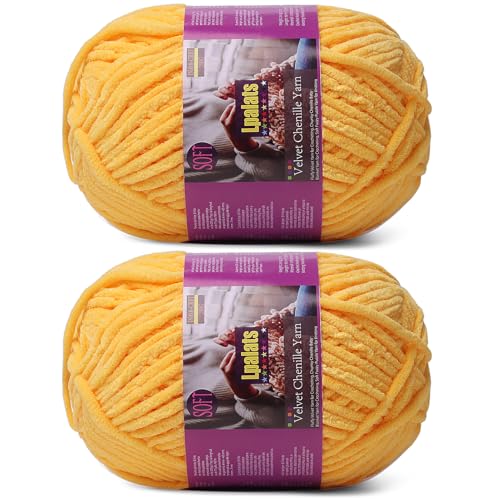 Image of Chunky Chenille Yarn for Crocheting, Yellow Fluffy Blanket Yarn for Crochet