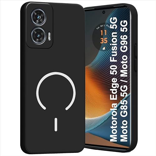 Image of SBMS Silicone Back Cover Case for Motorola Edge 50 Fusion / G85 / G96 5G | Soft Micro-Fibre Lining Inside | Magsafe Print On Back Side Camera Protection Bump | Shockproof Case for Moto G85 (Black)