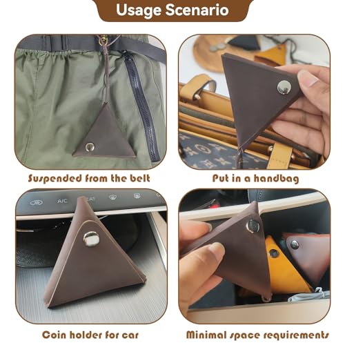 BRTROO Small & Mini Leather Coin Change Purse Pouch for Men & Women - Triangle Genuine Leather Medieval Retro Portable Storage Pouch(Dark brown)4