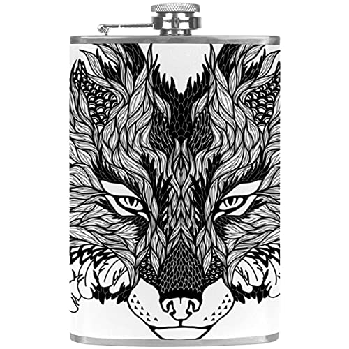 Liquor Hip Flask Black Wolf Flagon 8 Ounce Stainless Steel Pocket Drinking Flask Whiskey Flask With Funnel For Men And Women Festival Gift 3.6X6In #TOP8