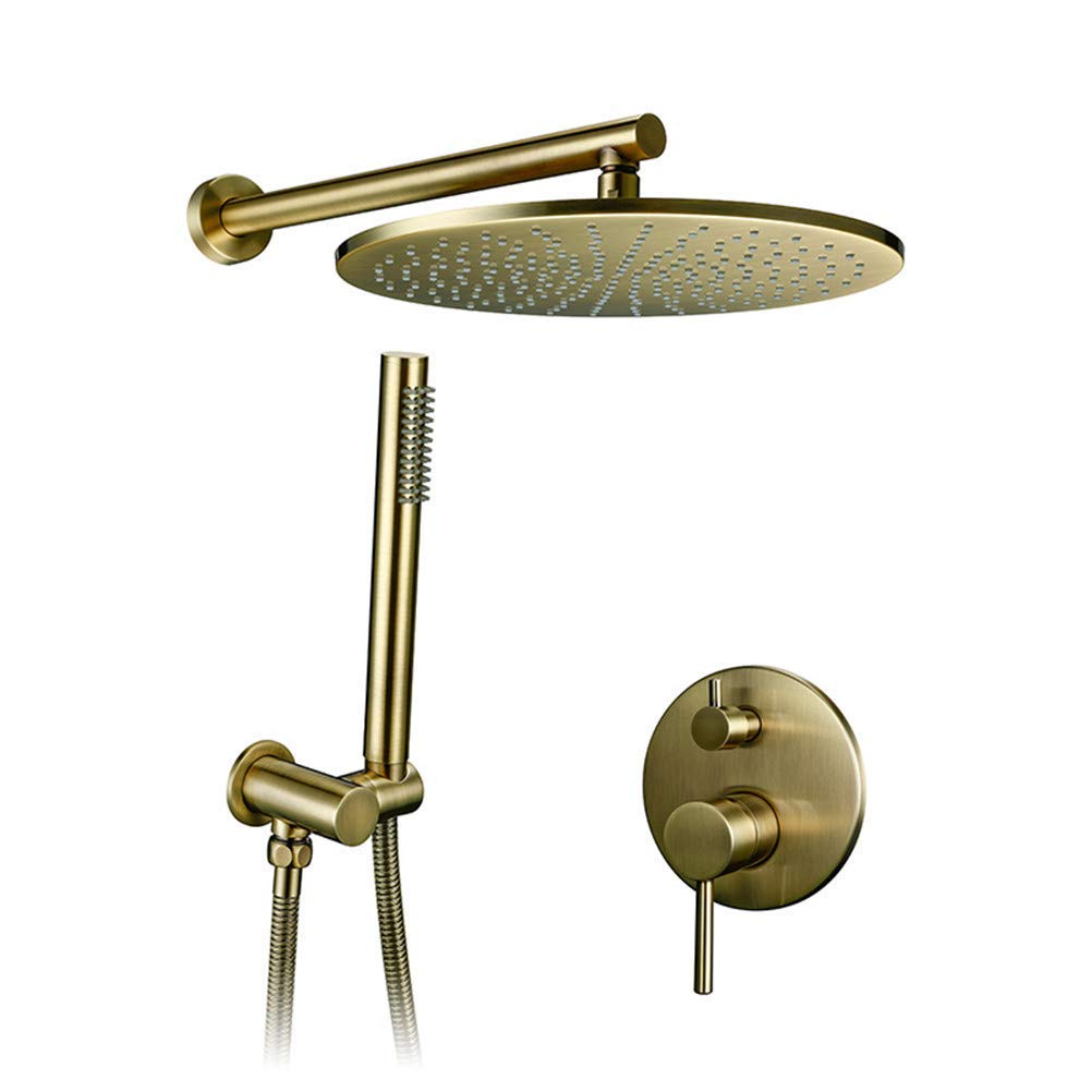 CWCQGH Shower System Solid Brass Shower Set Bathroom Round Head Faucet Gold Hand Shower Diverter Mixer Golden Handheld Spray Shower Faucet Set, 8inch