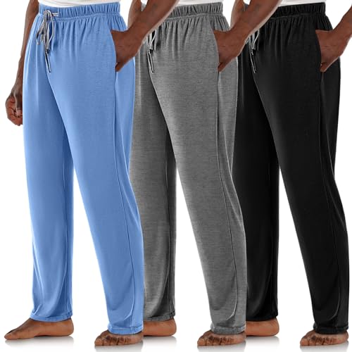3 Pack Mens Cotton Sleepwear Pajamas Pants with Pockets Soft Sleep Lounge Bottoms Sleep Pj Bottoms for Men