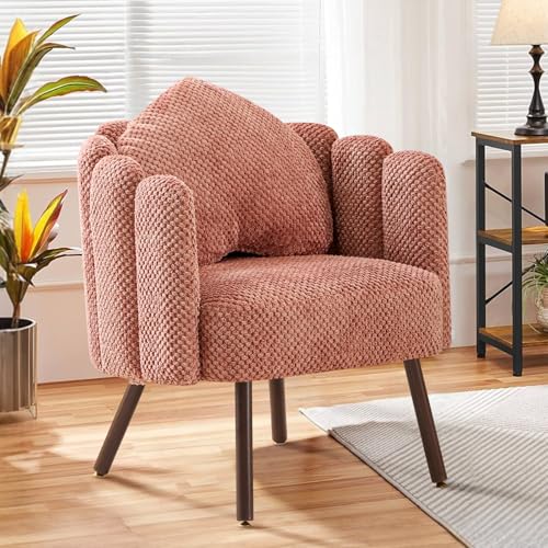 Ckaff Fauteuil de Salon avec Coussin, Fauteuil Coiffeuse avec Dossier Pétale, Chaise Coquillage avec Pied Bois Chaise Coiffeuse Coussin Confortable pour Salon Bureau...