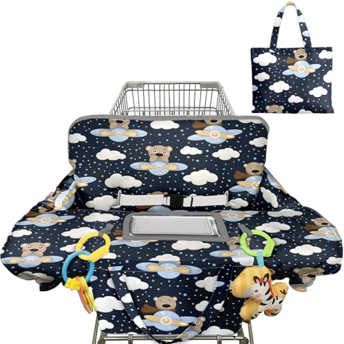 Image of Shopping Cart Cover for Baby Girl Boy 2-in-1 High Chair Water Resistant High Chair Cover Bear Gender Neutral Cart Cover for Babies Padded Grocery Cart Cover for Baby