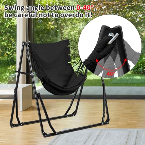 2 in 1 Hammock with Stand, Outdoor Hammock Swing Chair with Portable Heavy Duty Stand, Multi-Functional Hammock Stand 480 lbs Weight Capacit-Black - Image 6