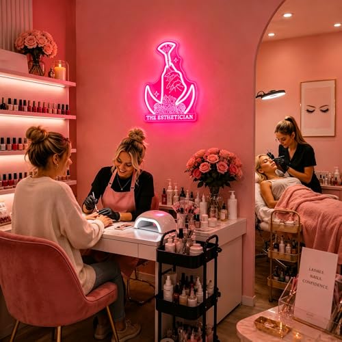 Image of Neon Sign, Nails Salon Neon Signs for Wall Decor - Pink LED Signs for Business, Salon, Dressing Room, Bedroom - USB Powered Light Up Sign Decorations Gift