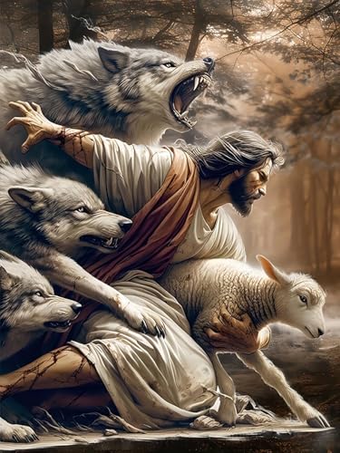 Image of ARPADAMO Diamond Art Kits for Adults,5D Jesus and Wolf Diamond Painting DIY Religious Diamond Art Diamond Painting Kits for Adult,Round Full Drill Diamonds, Diamond Art Kits for Home Decor-12x16inch