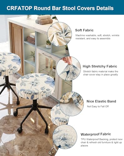 Image of CRFATOP 2 Pack Waterproof Bar Stool Covers Round Seat Slipcover,M,13 | 12-15 In Stretch Counter Cushion Protector, Washable, Pet Friendly, for Bar Kitchen Living Room Decor, No Cushion or Pad