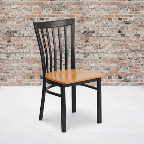Image of Flash Furniture HERCULES Series Black School House Back Metal Restaurant Chair - Natural Wood Seat