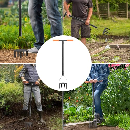 Luvenia Hand Tiller Cultivator with 5.1 Inch Deep 8 Steel Teeth, Manual Soil Tiller Garden Tool 40 Inch with Anti-Slip Pedal，Garden Claw for Weeding, Planting Aerating, Mixing Soil by Luvenia - Image 6