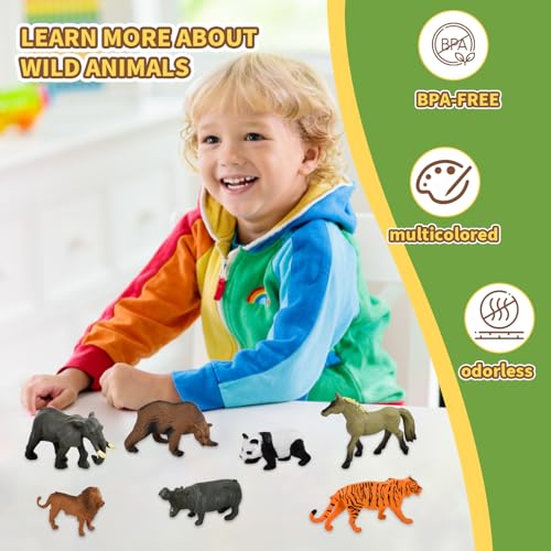 12 Stück Safari Tiere Figuren Set, Realistische Dschungel Wildtiere Figuren aus Kunststoff, Mini Tierfiguren Spielzeug für Kinder, Jungen & Mädchen, Lernspielzeug, Tortenaufsatz, Geschenkidee