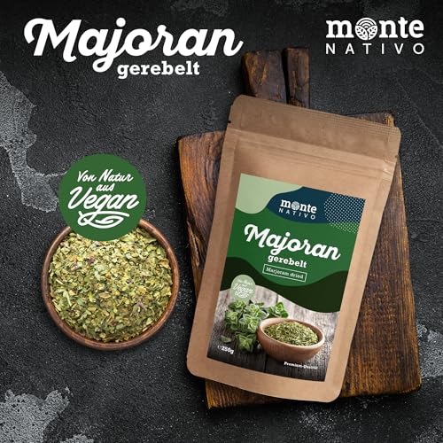 Majoran gerebelt Monte Nativo (250g) - Majoran Tee getrocknet - Marjoram - Schonend getrocknete und aromatische Gewürze ideal zum Kochen und Würzen - Intesives Aroma und Geschmack