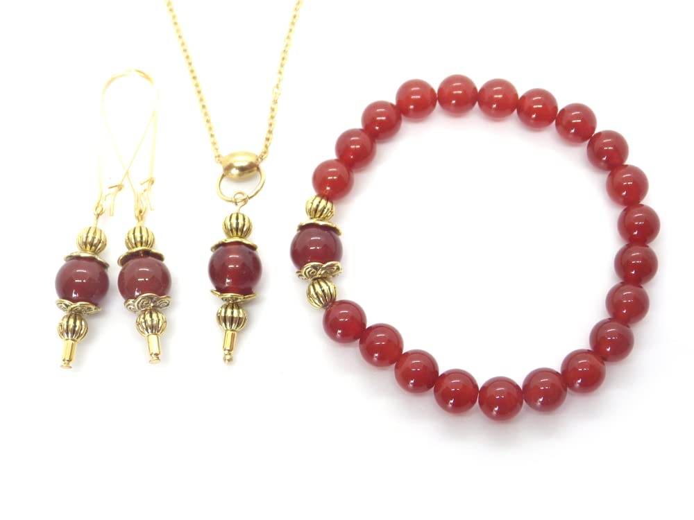 Damenschmuckset mit Armband, Halskette und Ohrringen aus Natursteinen