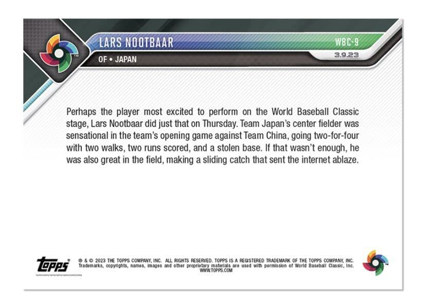 Topps 2023 WBC ラーズヌートバー　直筆サイン　auto 侍ジャパン Amazon | ［WBC優勝記念カード］ ラーズ・ヌートバー Lars